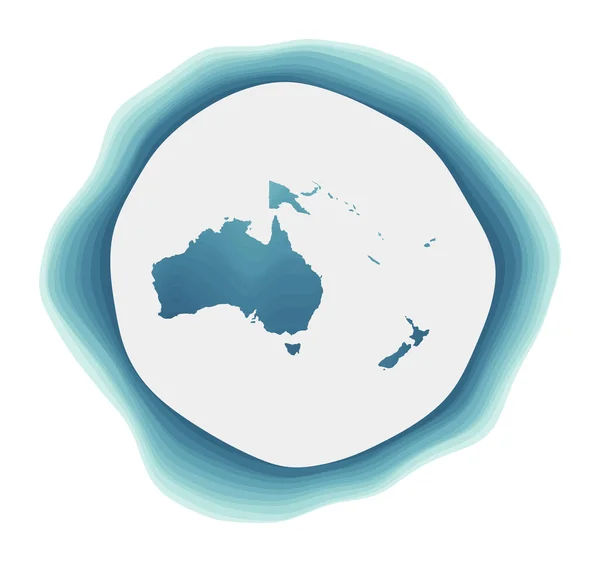 Oceania Logo Badge Continent Layered Circular Sign Oceania Border Shape — Stockvector