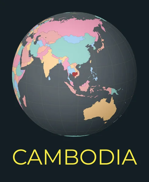 World Map Centered Cambodia Red Country Highlighted Satellite World View — Image vectorielle