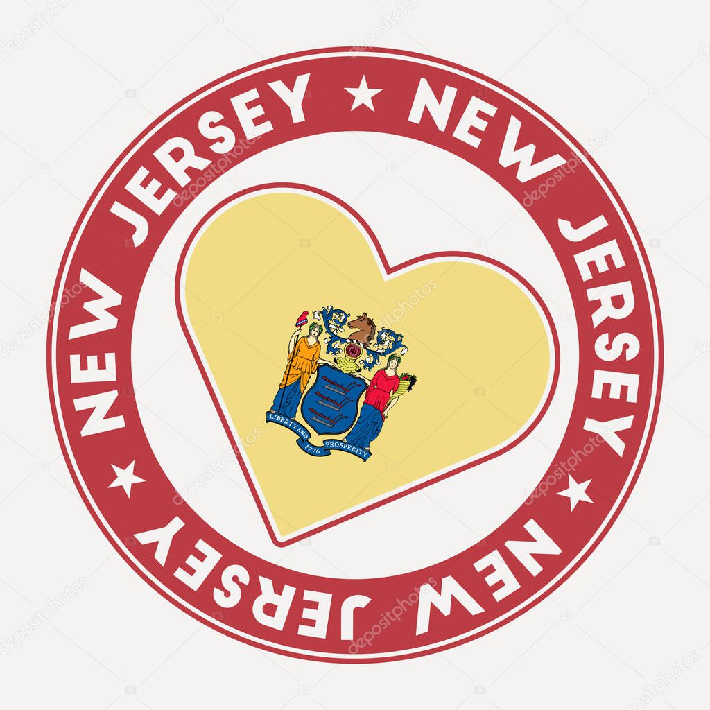 New Jersey heart flag badge. From New Jersey with love logo. Support the us state flag stamp. Vector illustration.