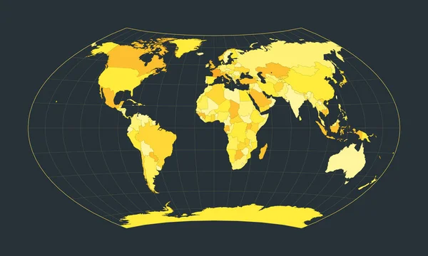 世界地図 ワグナー プロジェクション あなたのインフォグラフィックのための未来的な世界図 明るい黄色の国の色 エレガントなベクターイラスト — ストックベクタ