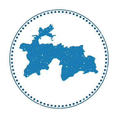 Tacikistan çıkartması. Ülke haritası ve vektör illüstrasyonuyla seyahat et. Tacikistan 'ın amblemi, amblemi, etiketi, çıkartması veya rozeti olarak kullanılabilir.