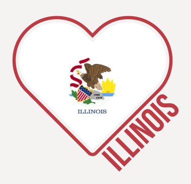 Illinois kalp rozeti. Illinois logosundan Love 'la yapılmış. Amerika 'nın kalp şeklinin bayrağı. Vektör illüstrasyonu.