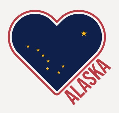 Alaska kalp rozeti. Alaska logosundan yapılmış. Amerika 'nın kalp şeklinin bayrağı. Vektör illüstrasyonu.
