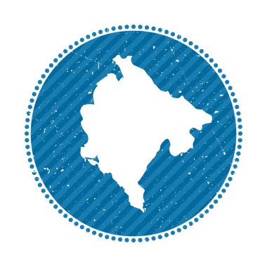 Karadağ çizgili retro seyahat etiketi. Ülke haritalı rozet, vektör çizimi. Karadağ 'ın amblemi, amblemi, etiketi, çıkartması veya rozeti olarak kullanılabilir.