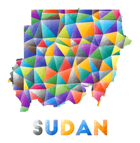 Sudão Colorido Baixa Forma Poli País Triângulos Geométricos Multicoloridos Design —  Vetores de Stock