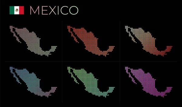 México Conjunto Mapas Punteados Mapa México Estilo Punteado Fronteras Del — Archivo Imágenes Vectoriales