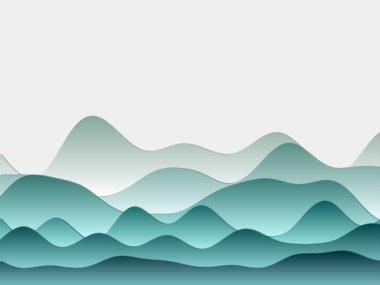 Dağların soyut arkaplanı. Nane rengi kıvrımlı katmanlar. Kağıt kesim tarzı tepeler. Düzgün vektör illüstrasyonu.