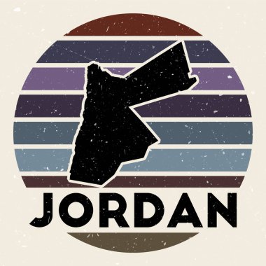 Ürdün logosu. Ülke haritası, renkli çizgiler ve vektör illüstrasyonuyla imzalayın. Ürdün 'ün amblemi, amblemi, etiketi, çıkartması ya da rozeti olarak kullanılabilir.