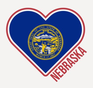 Nebraska heart flag badge. Made with Love from Nebraska logo. Flag of the us state heart shape. Vector illustration.