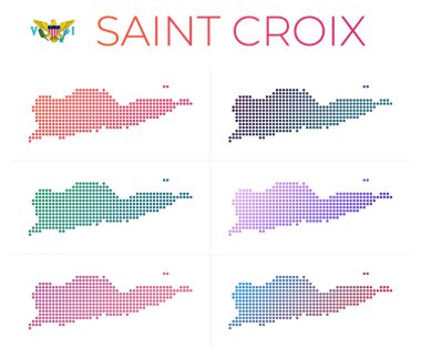 Saint Croix dotted map set. Map of Saint Croix in dotted style. Borders of the island filled with beautiful smooth gradient circles. Attractive vector illustration.