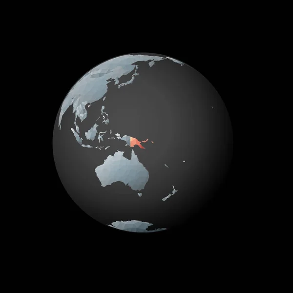 Низкий Поли Глобус Центре Папуа Новой Гвинеи Красная Многоугольная Страна — стоковый вектор