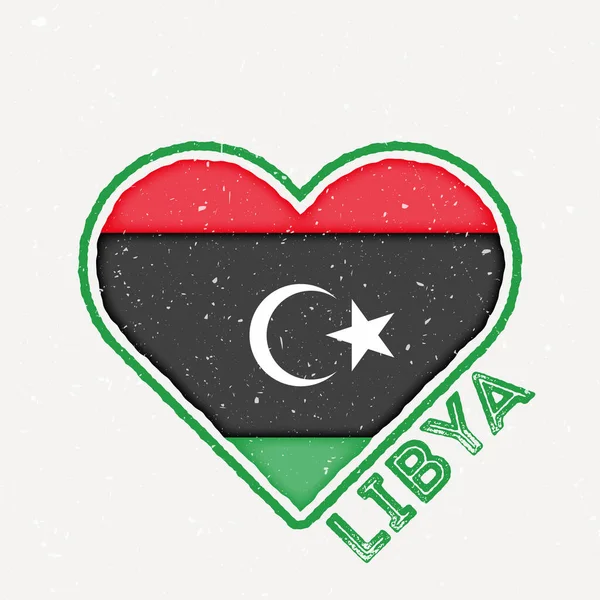 Bandera Del Corazón Libia Logo Libia Con Textura Grunge Bandera — Archivo Imágenes Vectoriales