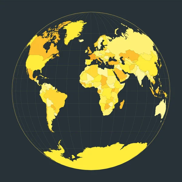 世界地図 ギルバート 27秒2つの世界観の投影 あなたのインフォグラフィックのための未来的な世界図 明るい黄色の国の色 エレガントなベクターイラスト — ストックベクタ