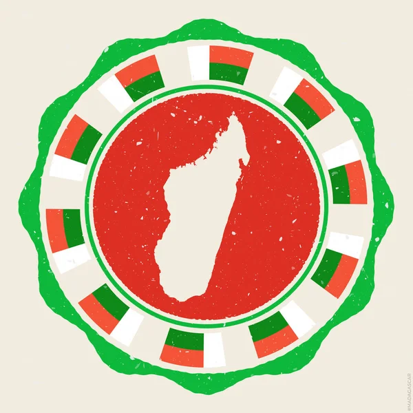 马达加斯加古老的标志 用地图和马达加斯加国旗勾画出圆圆的标志 美丽的矢量插图 — 图库矢量图片