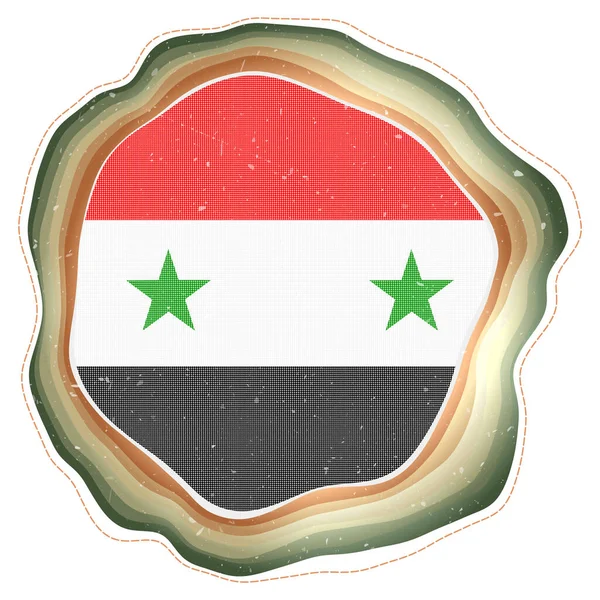 Bandeira Síria Quadro Distintivo País Placa Circular Camadas Torno Bandeira — Vetor de Stock
