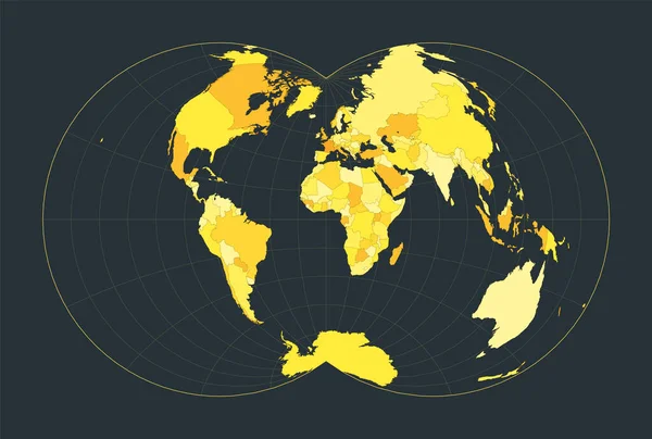 世界地図 ニコロシ グローバル プロジェクション あなたのインフォグラフィックのための未来的な世界図 明るい黄色の国の色 現代のベクターイラスト — ストックベクタ