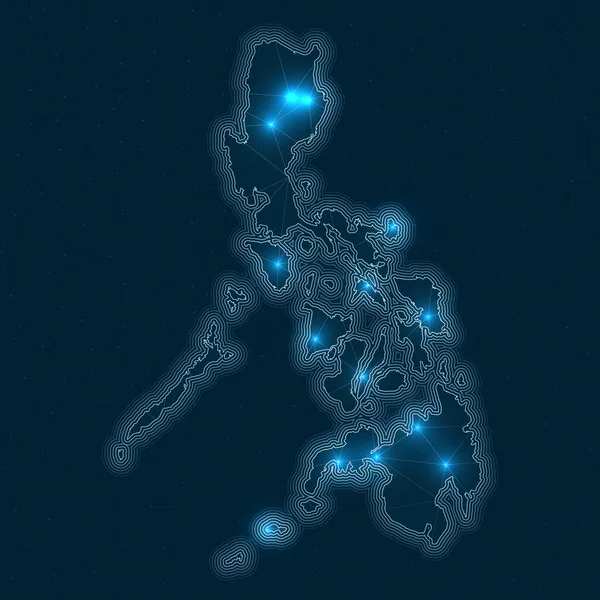 フィリピンのネットワークマップ 国の概要幾何学地図 デジタル接続と通信設計 インターネット網を耕している ベクトルイラスト — ストックベクタ