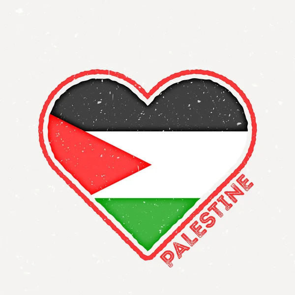 Filistin Bayrağı Rozeti Grunge Desenli Filistin Logosu Kırsal Kalp Şekli — Stok Vektör