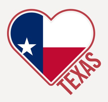 Teksas Kalp Bayrağı rozeti. Texas logosundan Love 'la yapılmış. Amerika 'nın kalp şeklinin bayrağı. Vektör illüstrasyonu.