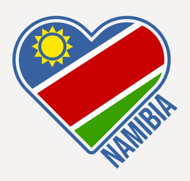 Namibya kalp rozeti. Namibya logosundan aşk ile yapıldı. Kırsal kalp şekli bayrakları. Vektör illüstrasyonu.
