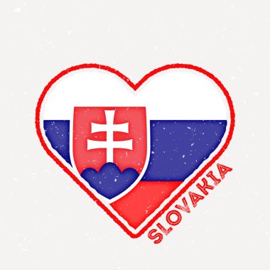 Slovakya kalp rozeti. Grunge desenli Slovakya logosu. Kırsal kalp şekli bayrakları. Vektör illüstrasyonu.