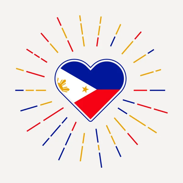 Corazón Filipinas Con Bandera Del País Estalló Alrededor Del Signo — Vector de stock