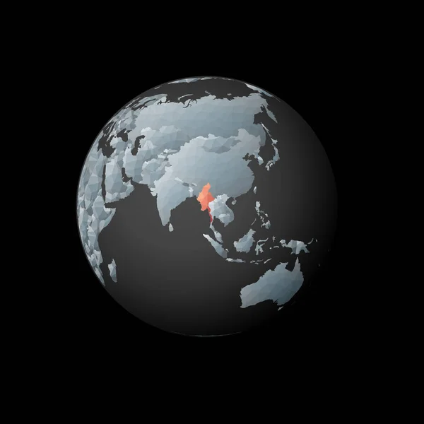 Низкий Поли Глобус Центром Мьянме Красная Многоугольная Страна Планете Вид — стоковый вектор