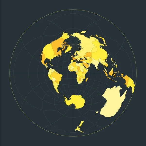 世界地図 Airy 27最小誤差動物投影 あなたのインフォグラフィックのための未来的な世界図 明るい黄色の国の色 素晴らしいベクトルイラスト — ストックベクタ