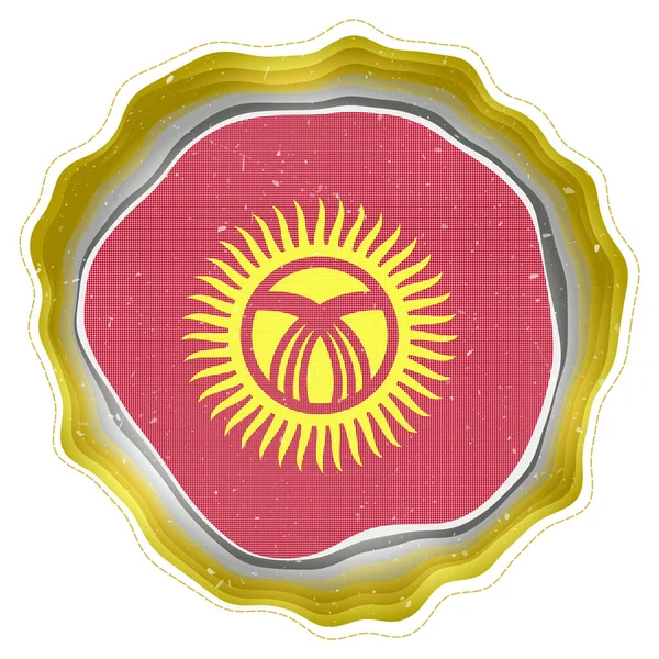 Flaga Kirgistanu Kadrze Odznaka Kraju Warstwowy Okrągły Znak Wokół Flagi — Wektor stockowy