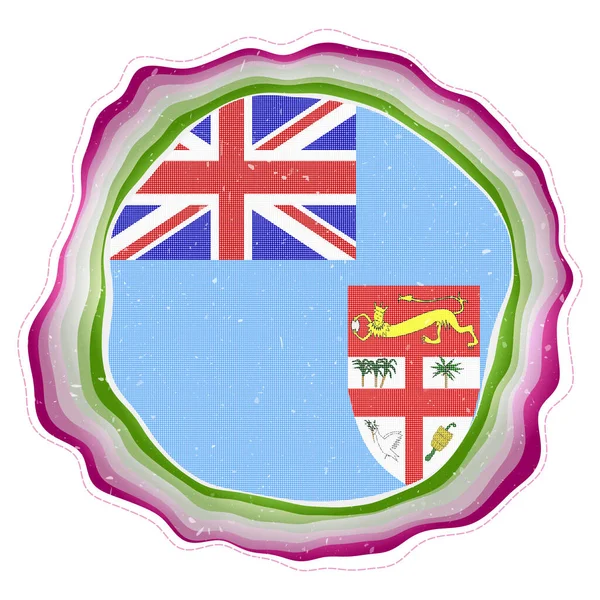 Bandera Fiyi Marco Insignia Del País Cartel Circular Capas Alrededor — Vector de stock
