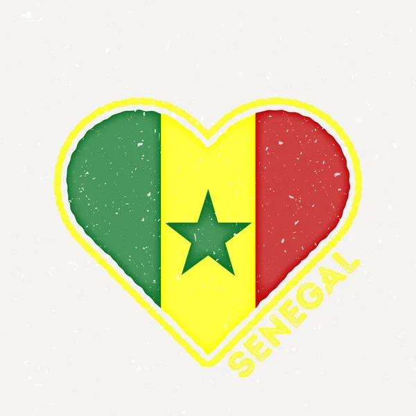 Insignia Bandera Del Corazón Senegal Logo Senegal Con Textura Grunge — Vector de stock