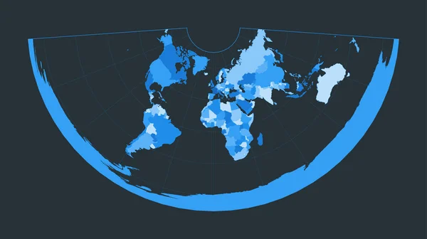 Mapa Del Mundo Proyección Cónica Equidistante Ilustración Mundial Futurista Para — Archivo Imágenes Vectoriales