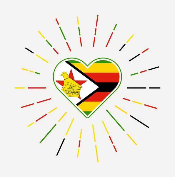 津巴布韦心脏与国旗的国家 津巴布韦心脏征周围的太阳突然升起 矢量说明 — 图库矢量图片