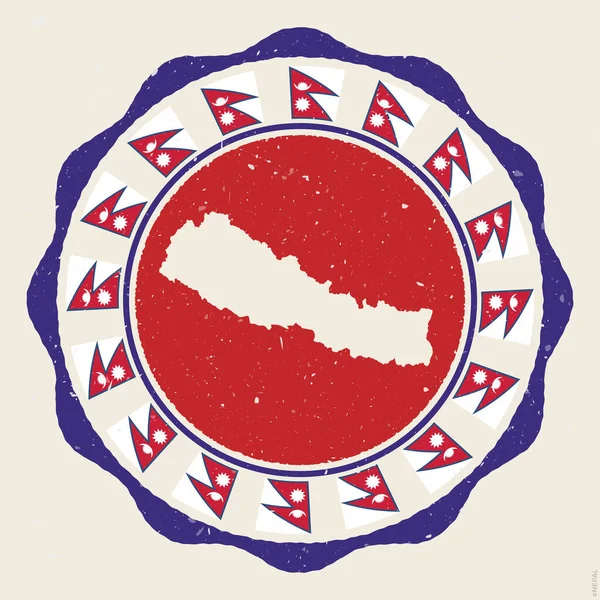 Непальський Вінтажний Знак Гранж Круглий Логотип Мапою Прапорами Непалу Привабливий — стоковий вектор