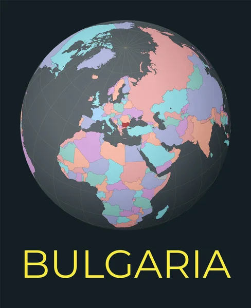 Dünya Haritası Bulgaristan Odaklı Kızıl Ülke Vurgulandı Uydu Dünya Görüşü — Stok Vektör