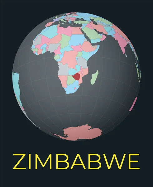 지도는 짐바브웨를 중심으로 합니다 나라가 했습니다 세계는 나라를 중심으로 있었다 — 스톡 벡터