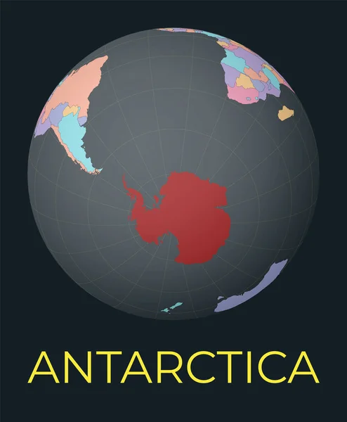 Mapa Mundo Centrado Antártida País Vermelho Destaque Vista Mundo Por — Vetor de Stock