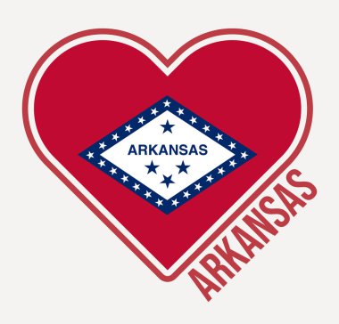 Arkansas kalp rozeti. Arkansas logosundan sevgilerle yapıldı. Amerika 'nın kalp şeklinin bayrağı. Vektör illüstrasyonu.