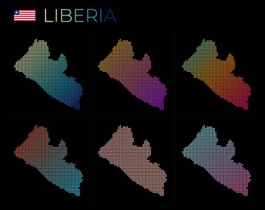 Liberia dotted map set. Map of Liberia in dotted style. Borders of the country filled with beautiful smooth gradient circles. Authentic vector illustration.