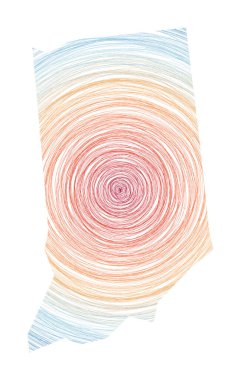 Indiana map filled with concentric circles. Sketch style circles in shape of the us state. Vector Illustration.