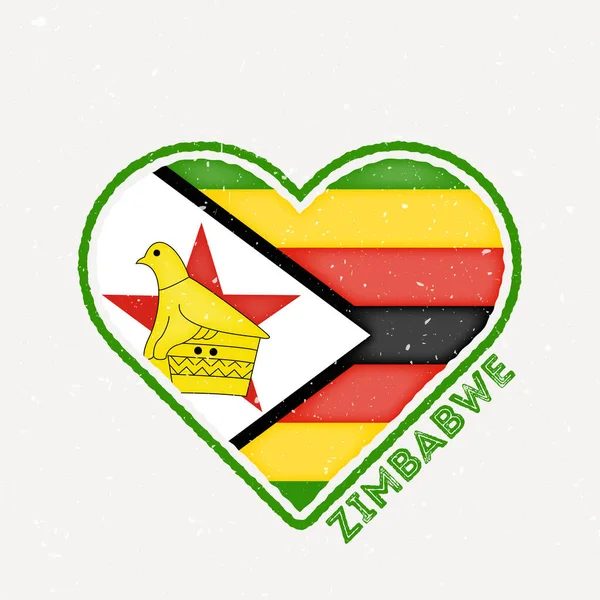 Zimbabwe Heart Flag Badge Zimbabwe Logo Grunge Texture Flag Country — Stock Vector