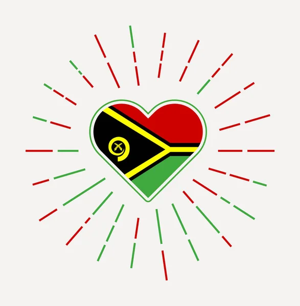 Cuore Vanuatu Con Bandiera Del Paese Sunburst Intorno Vanuatu Segno — Vettoriale Stock