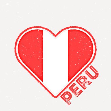 Peru Kalp Bayrağı rozeti. Grunge desenli Peru logosu. Kırsal kalp şekli bayrakları. Vektör illüstrasyonu.