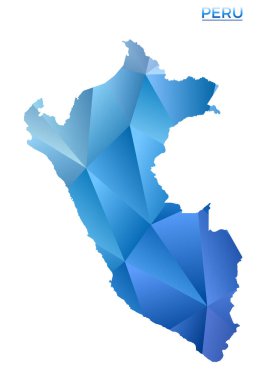 Çokgen Peru haritasını yönlendir. Düşük polimetrik tarzda canlı bir geometrik ülke. Bilgi grafikleriniz için şık bir illüstrasyon. Teknoloji, internet, ağ kavramı.