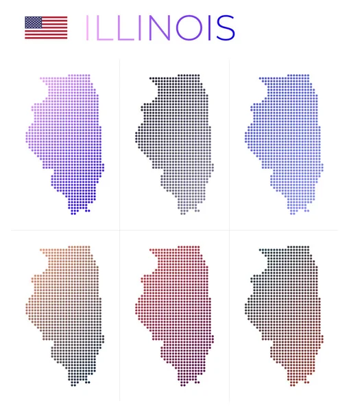Illinois Noktalı Harita Seti Noktalı Illinois Haritası Amerika Nın Sınırları — Stok Vektör