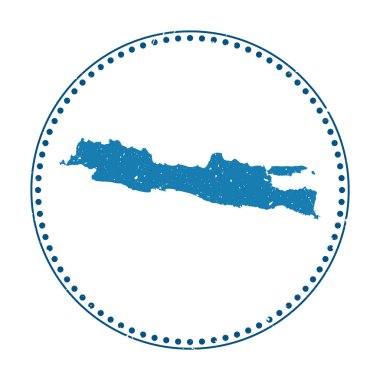 Java çıkartması. Adanın haritası ve vektör illüstrasyonuyla seyahat et. Java 'nın amblemi, logotisi, etiketi, çıkartması veya rozeti olarak kullanılabilir.