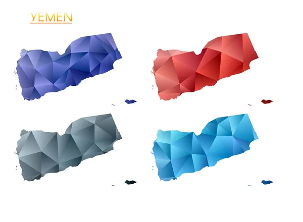 Conjunto Mapas Poligonales Vectoriales Yemen Brillante Gradiente Mapa Del País — Archivo Imágenes Vectoriales