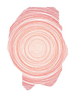 Gili Trawangan map filled with concentric circles. Sketch style circles in shape of the island. Vector Illustration.