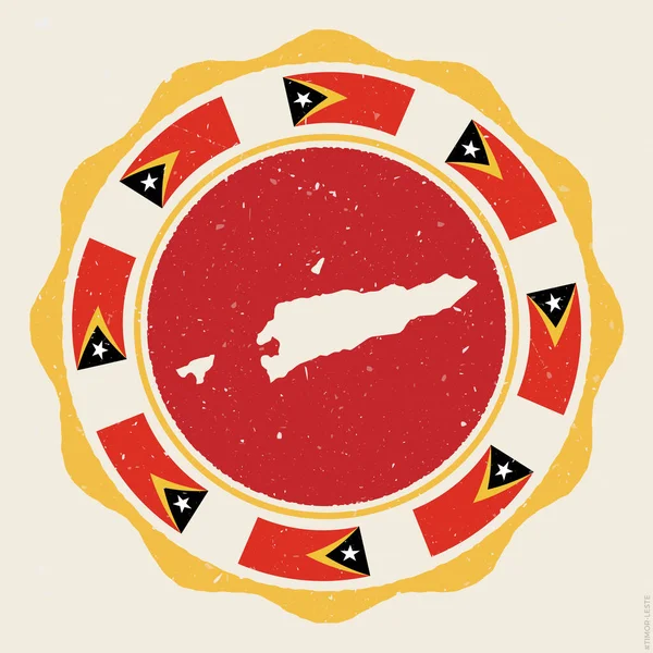 Винтажный Знак Восточного Тимора Грубая Эмблема Картой Флагами Тимор Лешти — стоковый вектор