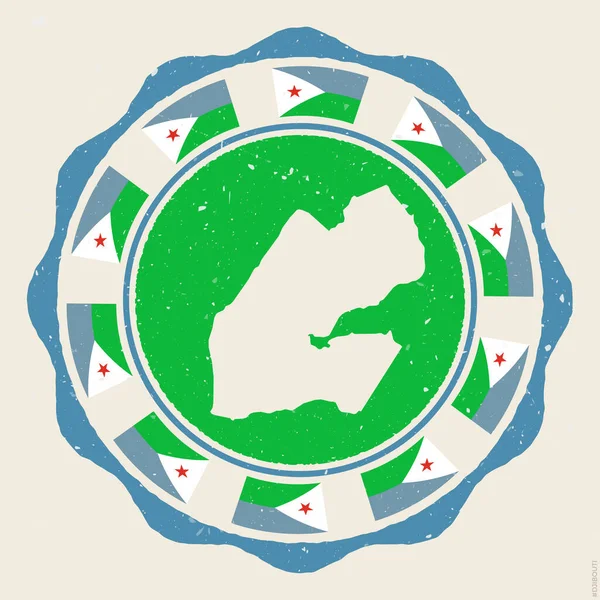 Τζιμπουτί Vintage Πινακίδα Grunge Στρογγυλό Λογότυπο Χάρτη Και Σημαίες Του — Διανυσματικό Αρχείο